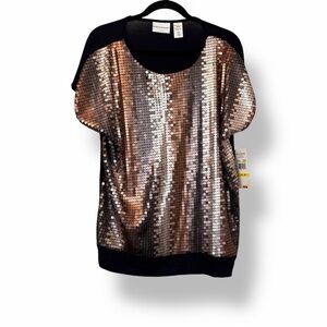 Alfred Dunner Sequin Bella Luna Blouse Gold & Black